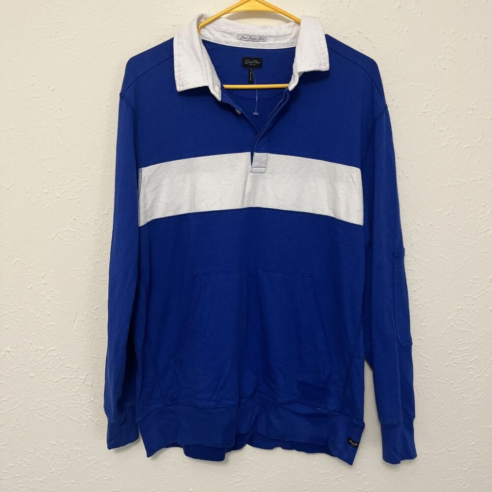 GOOD MAN BRAND Men's Retro Rugby Shirt Blue White Single Stripe Oversized Small